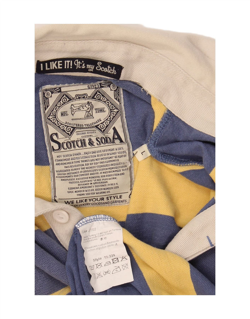 SCOTCH & SODA Mens Rugby Polo Shirt Large Navy Blue Striped Cotton Vintage Scotch & Soda and Second-Hand Scotch & Soda from Messina Hembry 