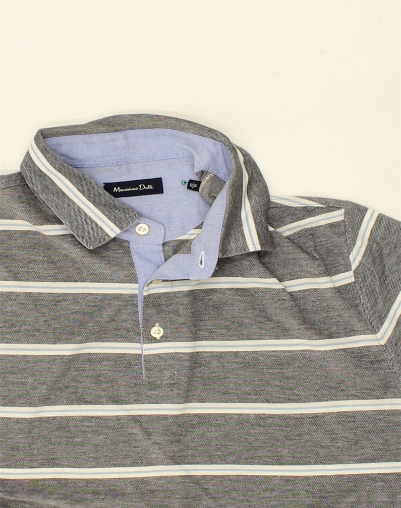 MASSIMO DUTTI Mens Polo Shirt XL Grey Striped Cotton | Vintage Massimo Dutti | Thrift | Second-Hand Massimo Dutti | Used Clothing | Messina Hembry 