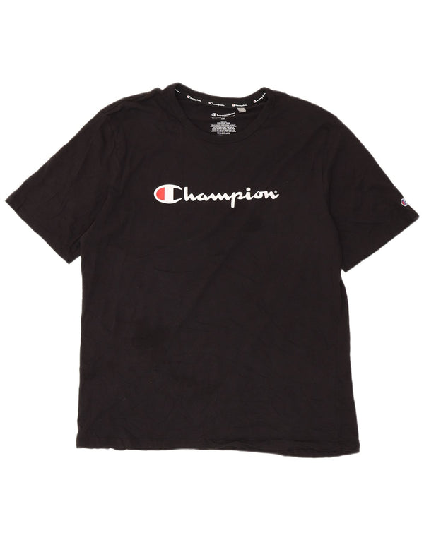 Champion Mens Graphic T-Shirt Top 2XL Black Cotton