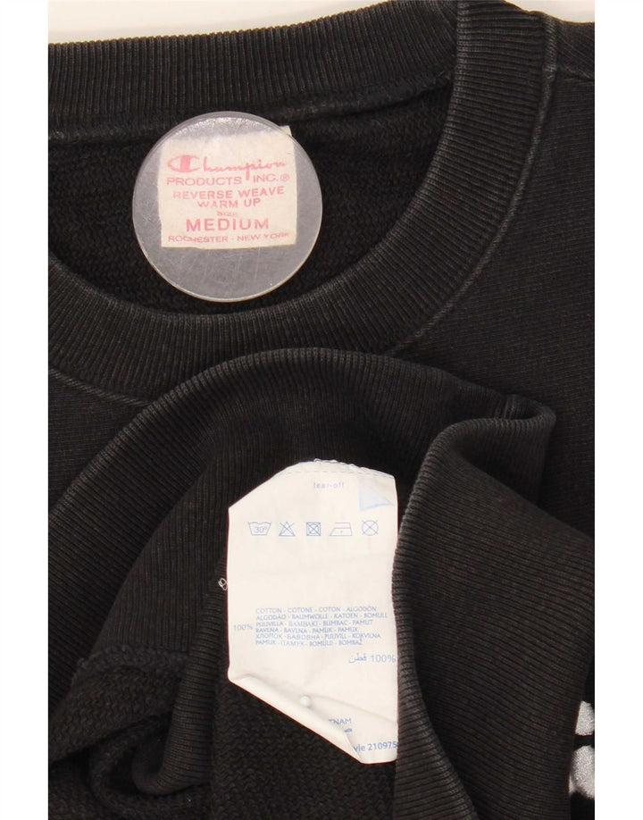 Champion Mens Reverse Weave Graphic Sweatshirt Jumper Medium Black Cotton