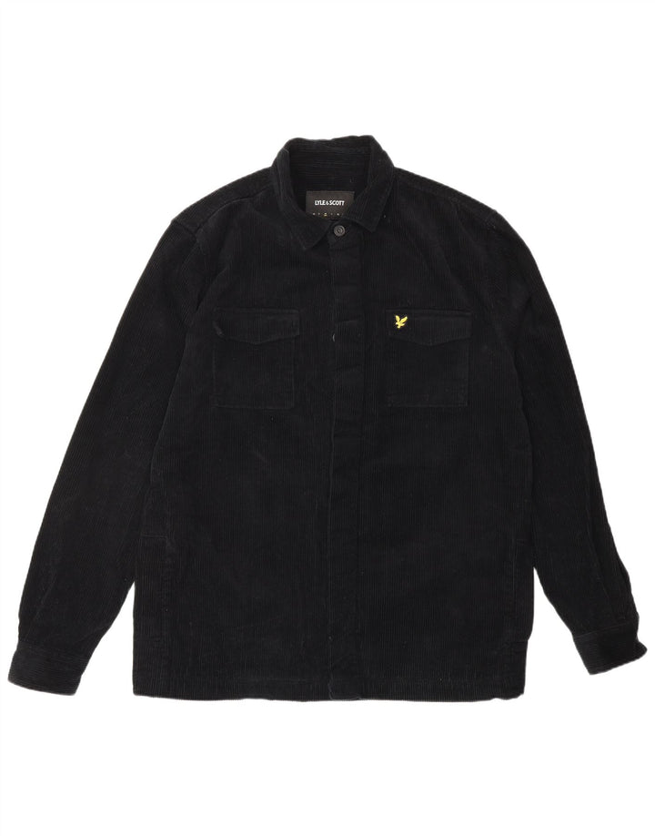 LYLE & SCOTT Mens Corduroy Shirt Medium Black Cotton