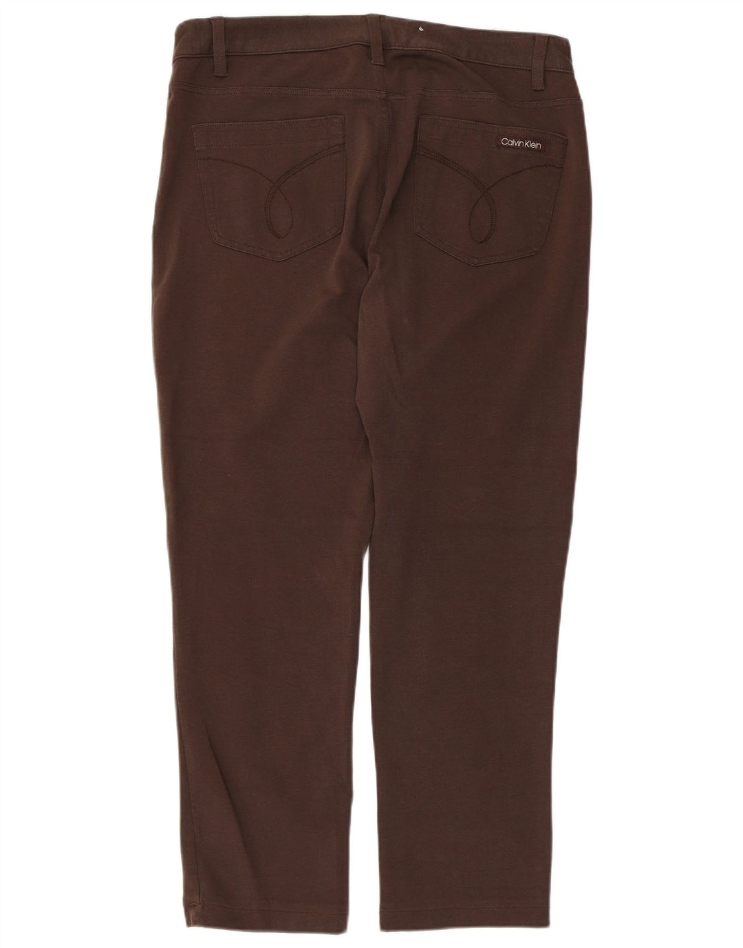 CALVIN KLEIN Womens Straight Casual Trousers US 14 XL W36 L27 Brown Cotton