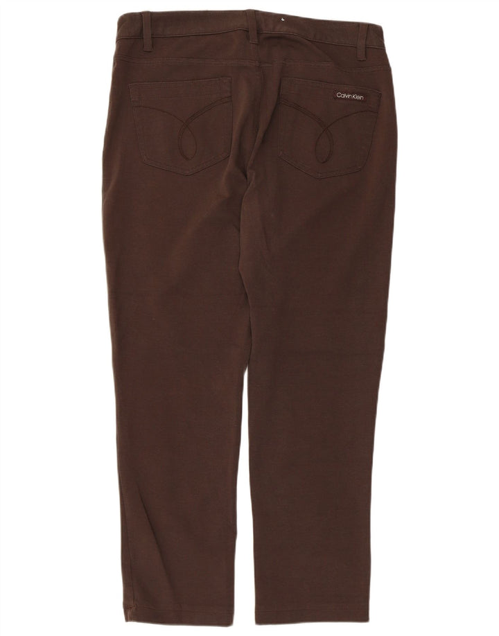 CALVIN KLEIN Womens Straight Casual Trousers US 14 XL W36 L27 Brown Cotton