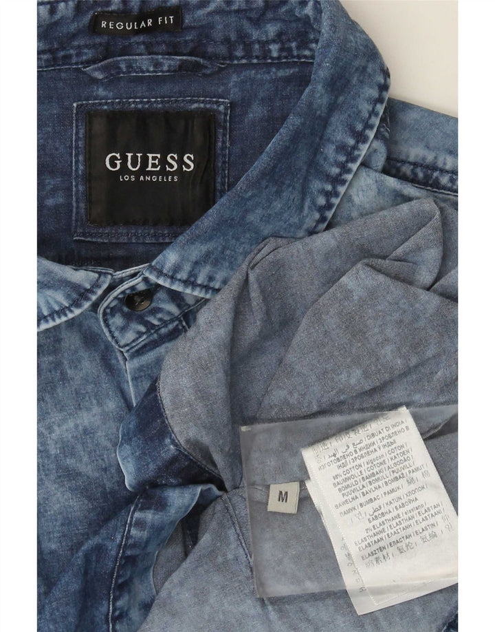 Guess Mens Acid Wash Regular Fit Denim Shirt Medium Blue Cotton