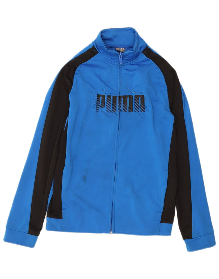 PUMA Boys Graphic Tracksuit Top Jacket 13-14 Years Blue Colourblock