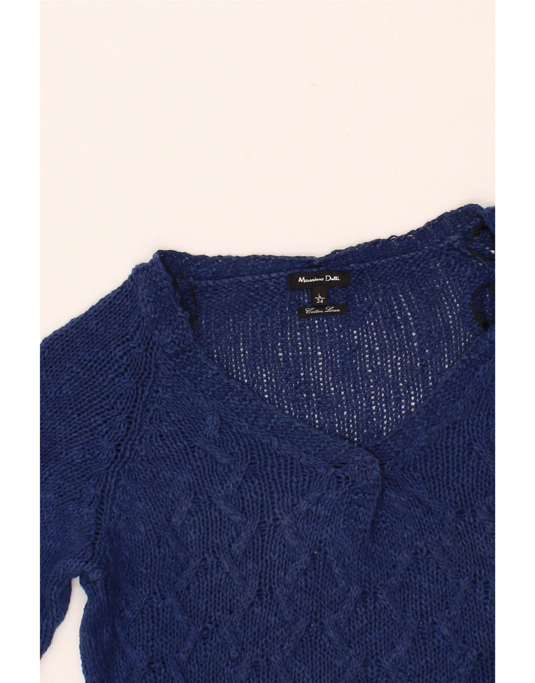 MASSIMO DUTTI Womens V-Neck Jumper Sweater UK 14 Large Navy Blue Vintage Massimo Dutti and Second-Hand Massimo Dutti from Messina Hembry 