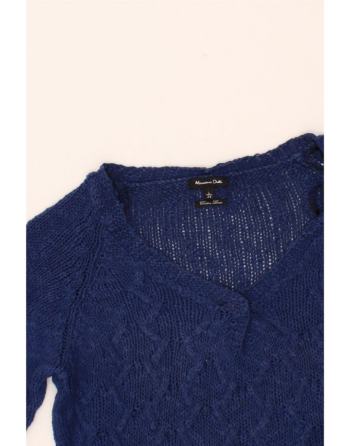 MASSIMO DUTTI Womens V-Neck Jumper Sweater UK 14 Large Navy Blue Vintage Massimo Dutti and Second-Hand Massimo Dutti from Messina Hembry 