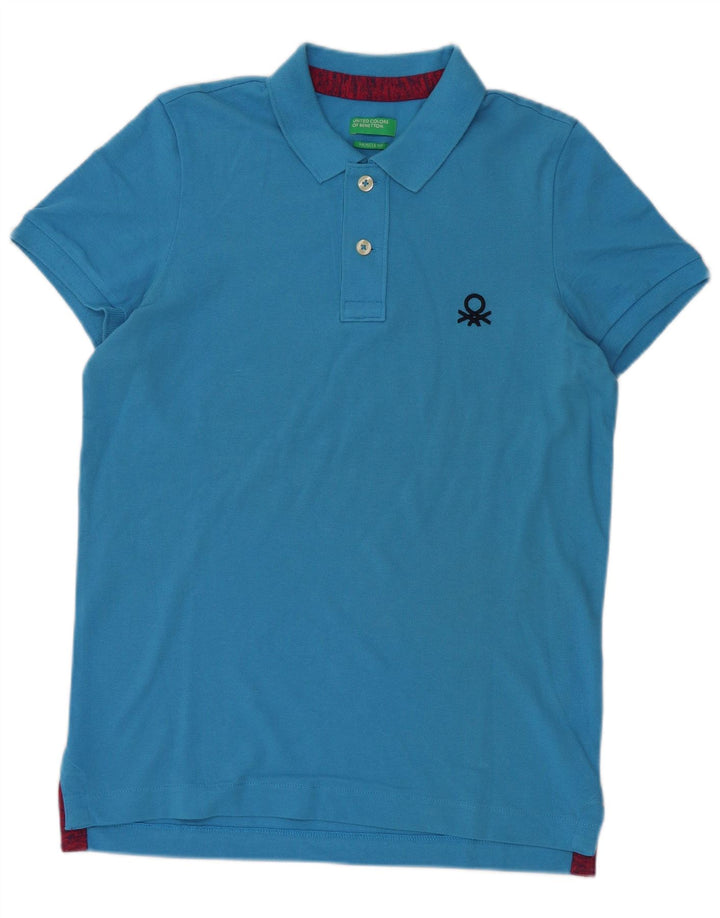 Benetton Mens Muscle Fit Polo Shirt Medium Blue Cotton