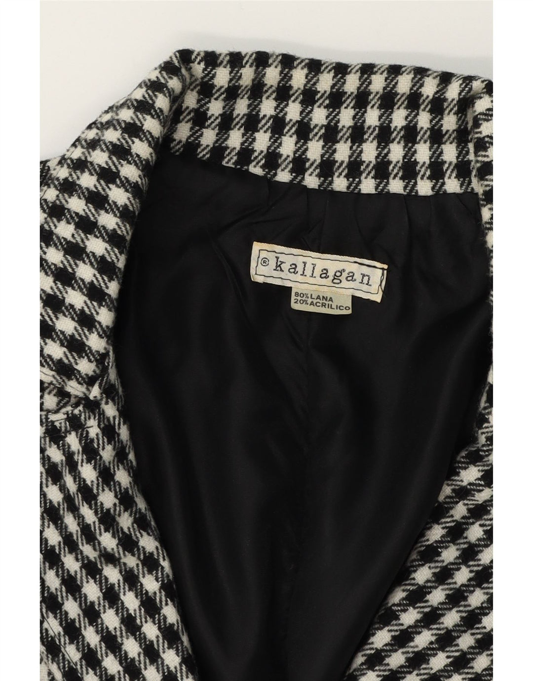 VINTAGE Womens Blazer Jacket UK 14 Medium Black Houndstooth Vintage Vintage and Second-Hand Vintage from Messina Hembry 