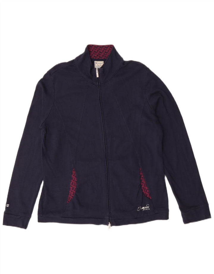 Champion Womens Easy Fit Tracksuit Top Jacket UK 14 Medium Navy Blue Cotton