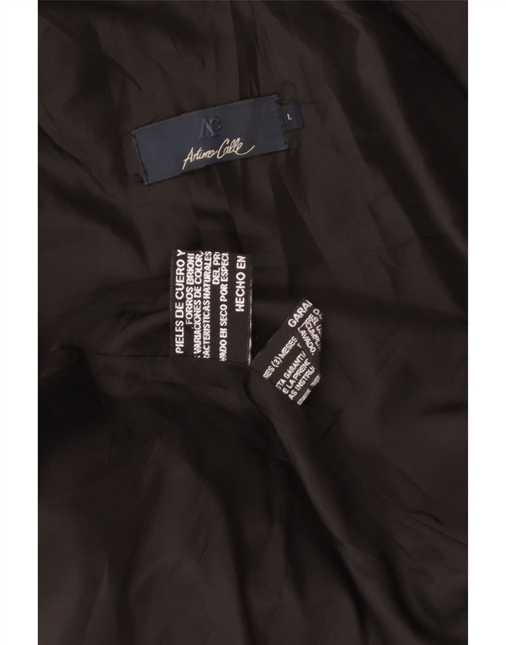 Arturo Calle Mens Leather Jacket UK 40 Large Black Leather