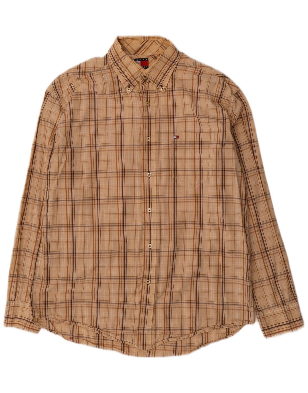 Tommy Hilfiger Mens Shirt Medium Beige Check Cotton