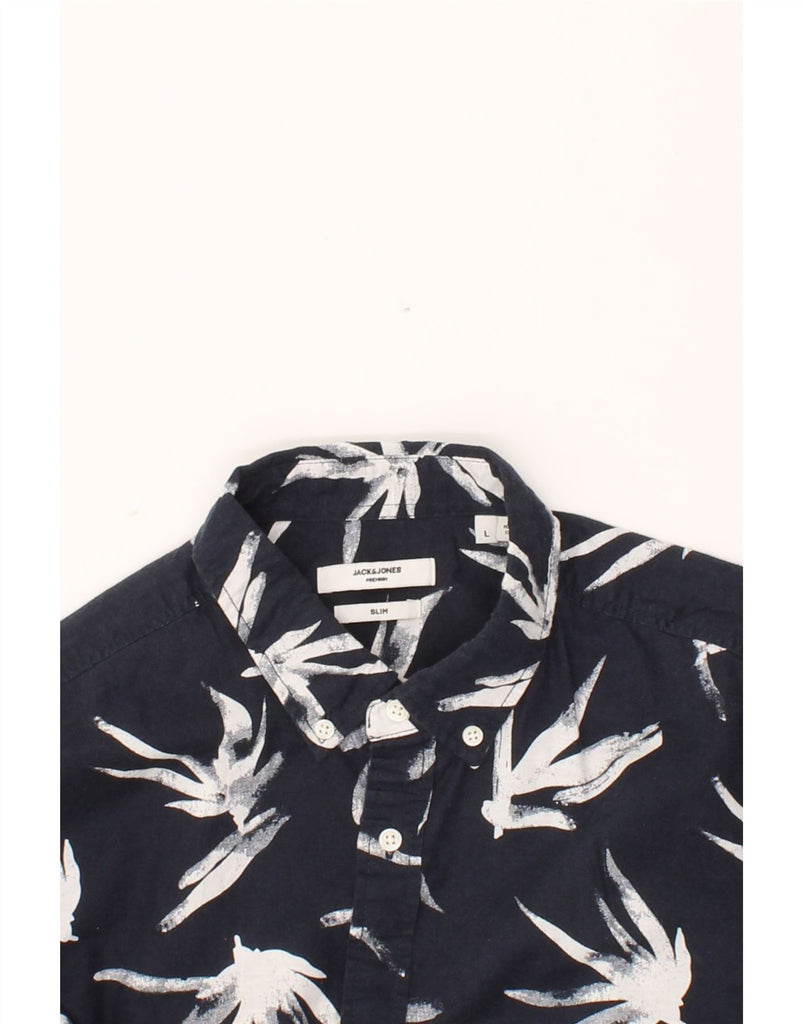 JACK & JONES Mens Abstract Pattern Slim Shirt Large Navy Blue Vintage Jack & Jones and Second-Hand Jack & Jones from Messina Hembry 