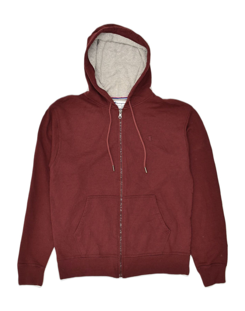 CHAMPION Mens Zip Hoodie Sweater UK 38 Medium Maroon Polyester | Vintage Champion | Thrift | Second-Hand Champion | Used Clothing | Messina Hembry 