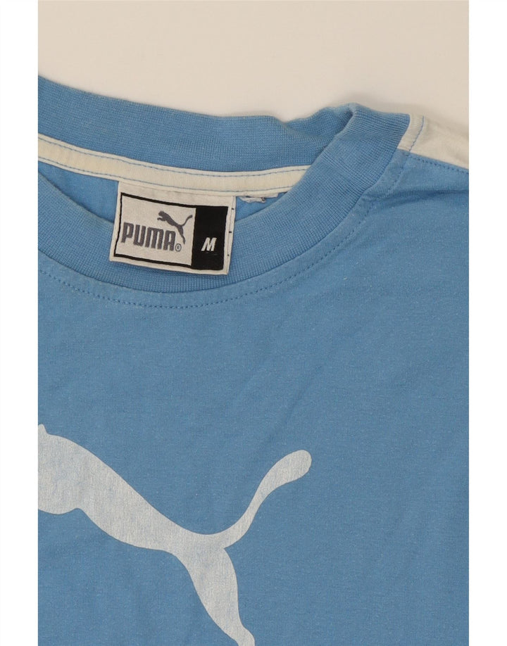 PUMA Mens Graphic T-Shirt Top Medium Blue Colourblock Cotton Vintage Puma and Second-Hand Puma from Messina Hembry 