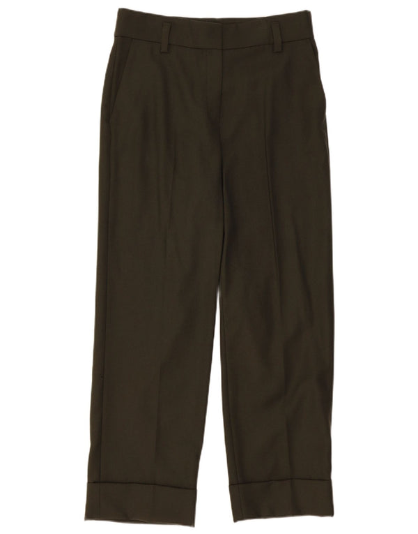 Massimo Dutti Womens Straight Suit Trousers EU 38 Small W28 L27 Khaki Wool