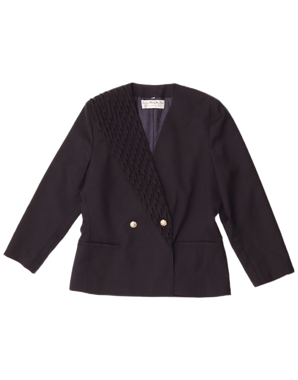 Marzotto Womens Double Breasted Blazer Jacket IT 44 Medium Navy Blue