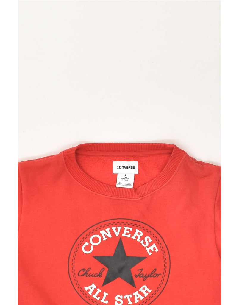 CONVERSE Girls Graphic Sweatshirt Jumper 6-7 Years Large Red Cotton | Vintage Converse | Thrift | Second-Hand Converse | Used Clothing | Messina Hembry 