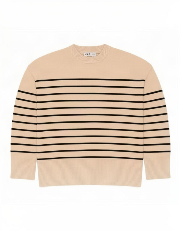 Zara Womens Boat Neck Jumper Sweater UK 16 Large Off White Striped
