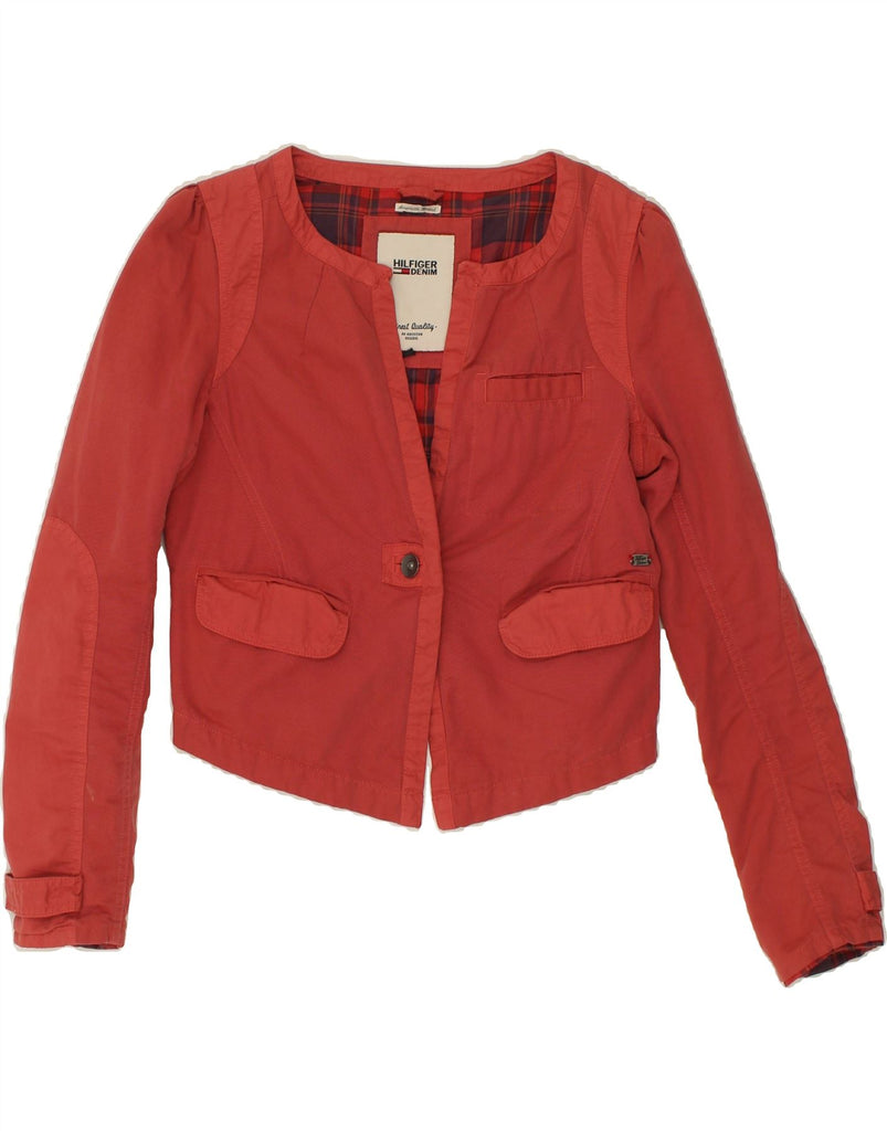 TOMMY HILFIGER Womens Crop 1 Button Blazer Jacket UK 14 Large Red Cotton Vintage Tommy Hilfiger and Second-Hand Tommy Hilfiger from Messina Hembry 