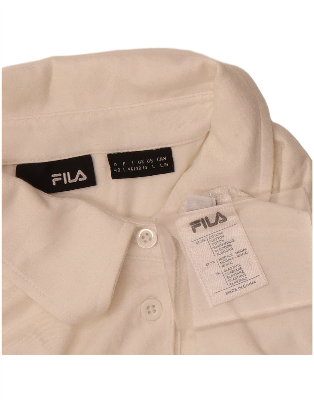 FILA Womens Polo Shirt UK 14 Large White Cotton