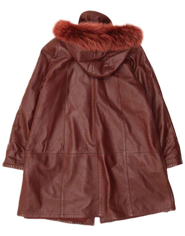 Vintage Womens Hooded Leather Coat UK 14 Medium Red