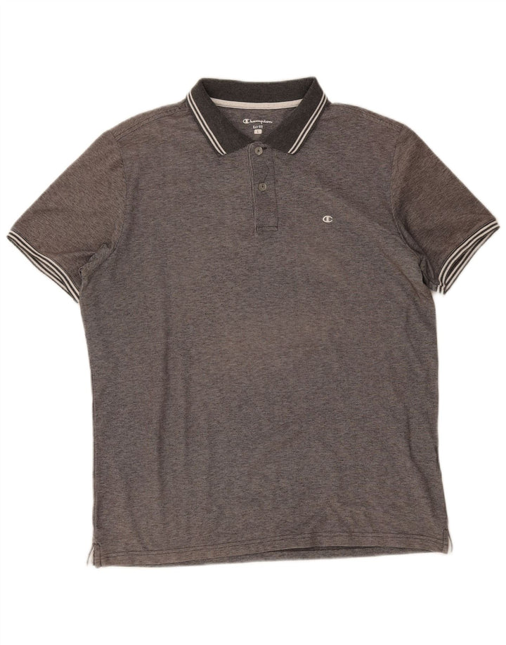 Champion Mens Easy Fit Polo Shirt Large Grey Striped