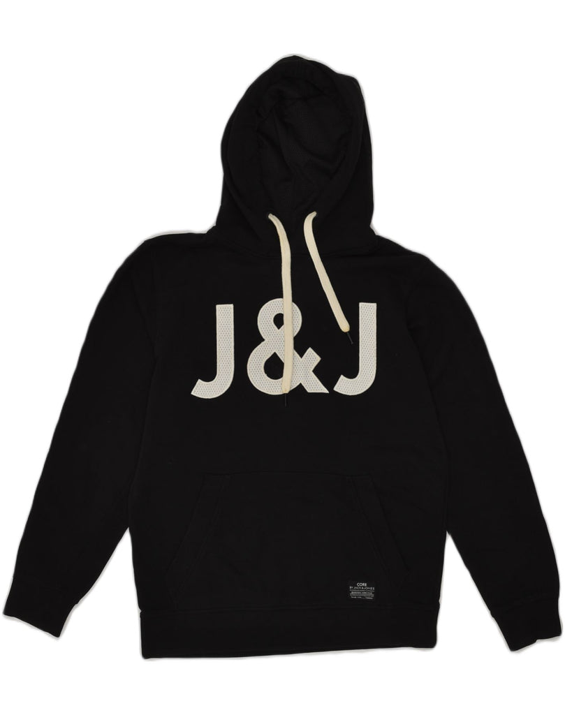 JACK & JONES Mens Workwear Graphic Hoodie Jumper Medium Black Cotton | Vintage Jack & Jones | Thrift | Second-Hand Jack & Jones | Used Clothing | Messina Hembry 