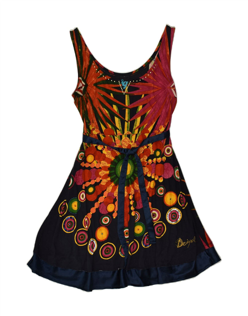 DESIGUAL Womens Sleeveless A-Line Dress UK 14 Large Multicoloured Cotton | Vintage Desigual | Thrift | Second-Hand Desigual | Used Clothing | Messina Hembry 