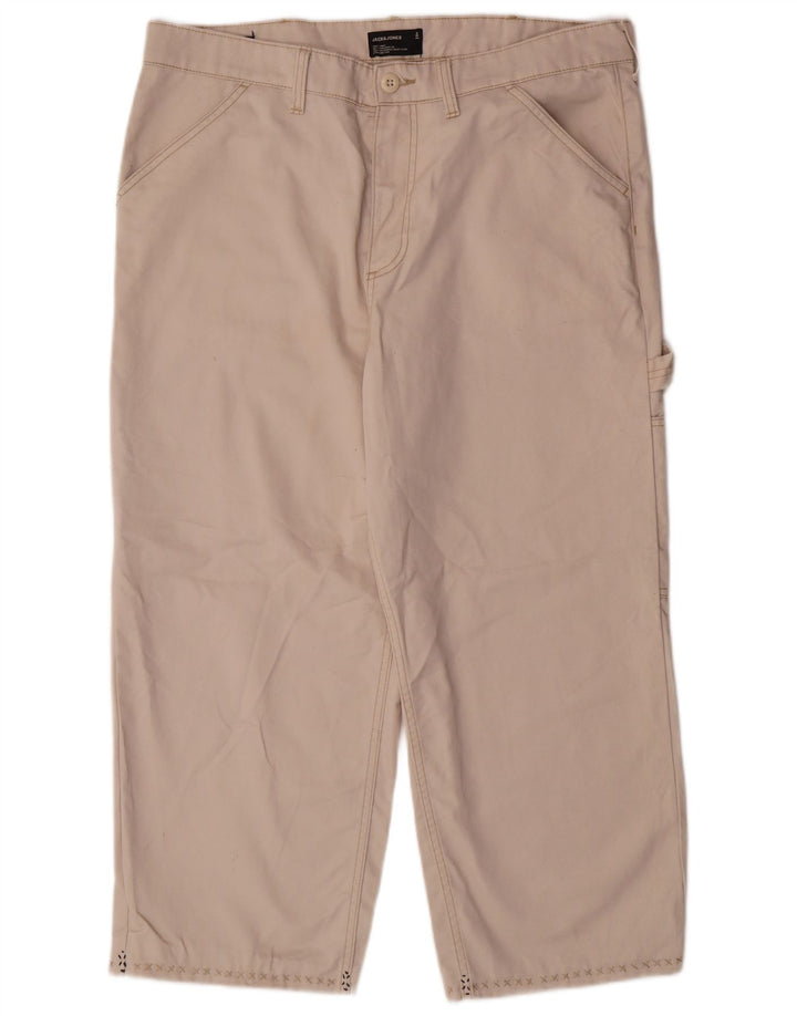 JACK & JONES Mens Cargo Cropped Trousers W36 L23  Beige Polyester