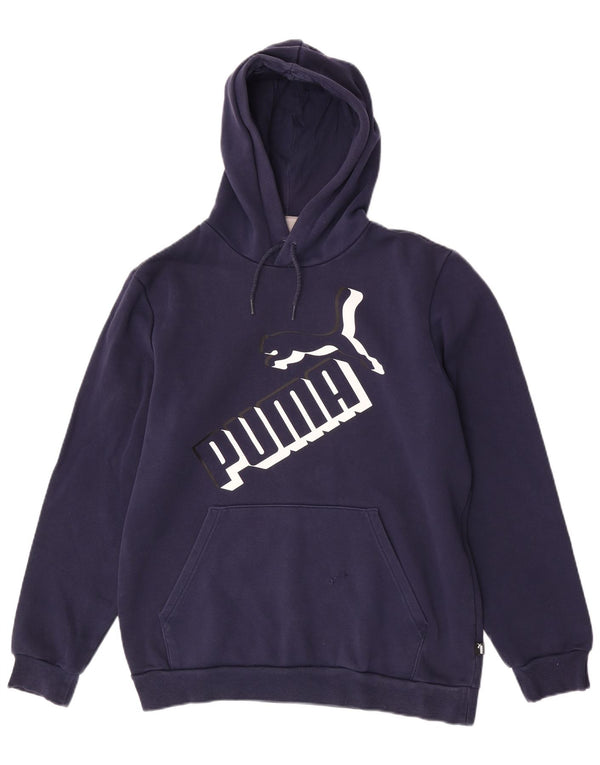 Puma Mens Graphic Hoodie Jumper Medium Navy Blue Cotton