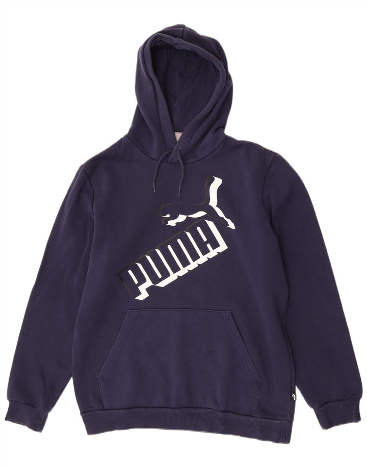 Puma Mens Graphic Hoodie Jumper Medium Navy Blue Cotton