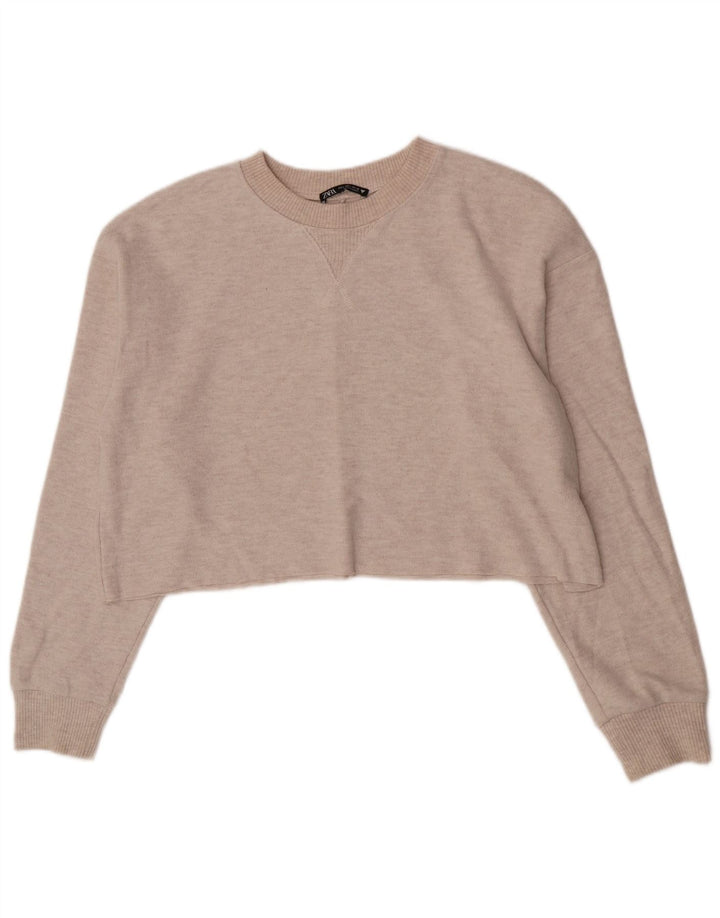 Zara Womens Crop Top Long Sleeve UK 16 Large Beige Polyester