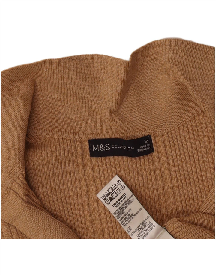 Marks & Spencer Womens Polo Neck Jumper Sweater UK 12 Medium Beige Striped