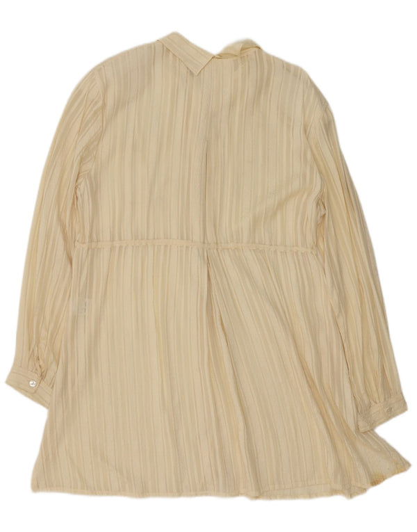 Vintage Womens Oversized Shirt Dress UK 14 Medium Yellow Striped Silk