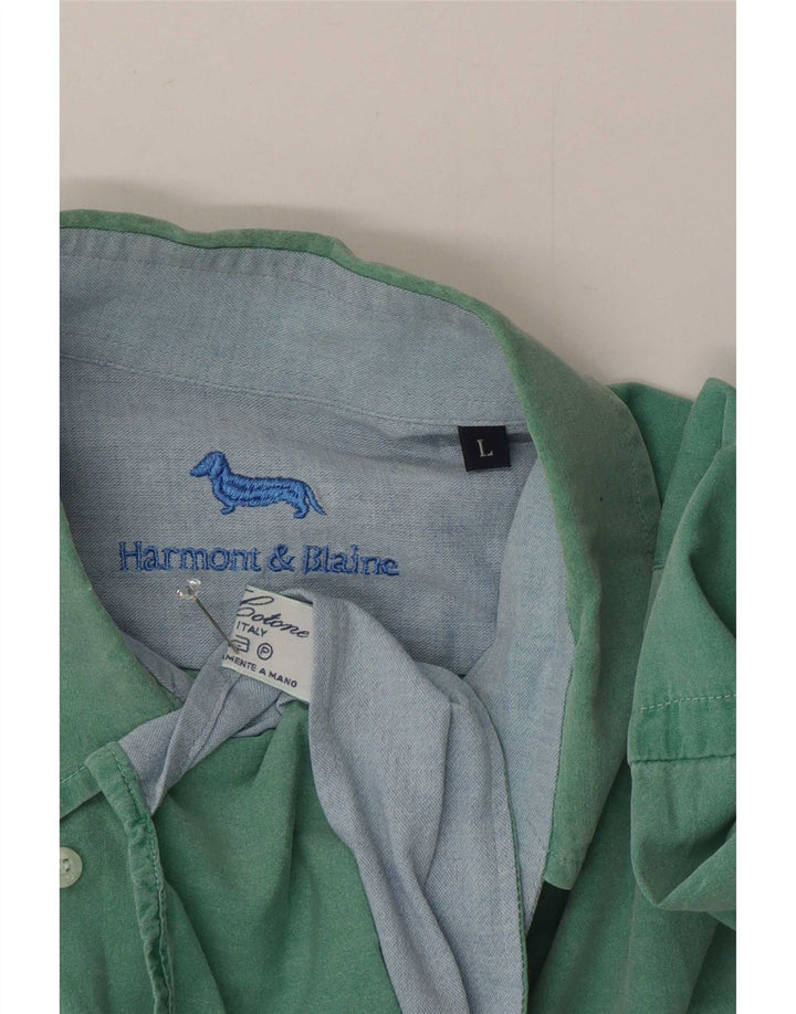 Harmont & Blaine Mens Shirt Large Green Cotton