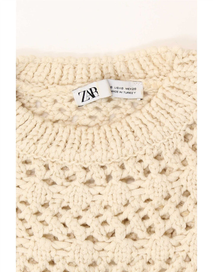 Zara Womens Knit See Through Top UK 8 Small Beige Acrylic