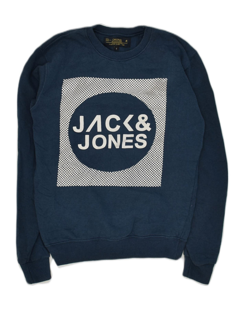 JACK & JONES Mens Graphic Sweatshirt Jumper Medium Navy Blue Cotton | Vintage Jack & Jones | Thrift | Second-Hand Jack & Jones | Used Clothing | Messina Hembry 