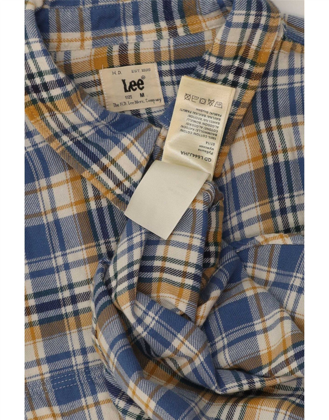 Lee Mens Flannel Shirt Medium Blue Check Cotton