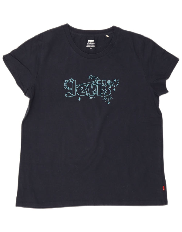 Levi's Womens Graphic T-Shirt Top UK 14 Large Navy Blue