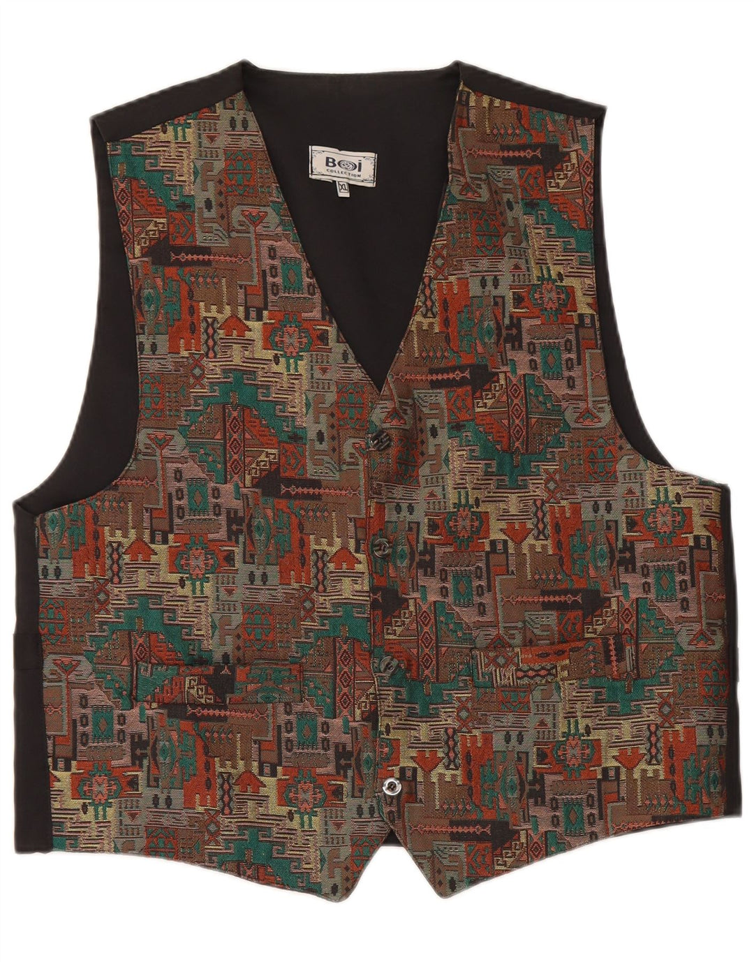 Vintage Mens Waistcoat XL Black Geometric