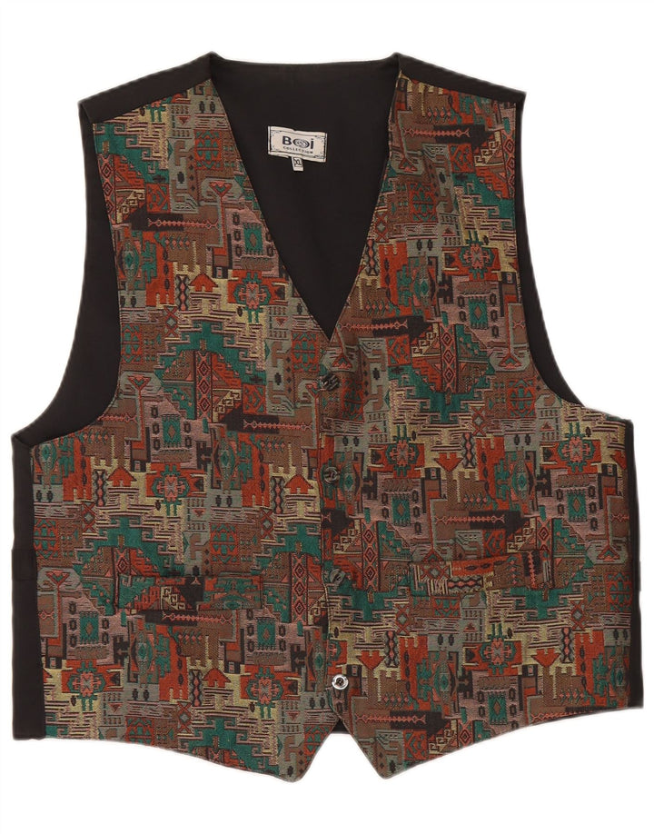 Vintage Mens Waistcoat XL Black Geometric