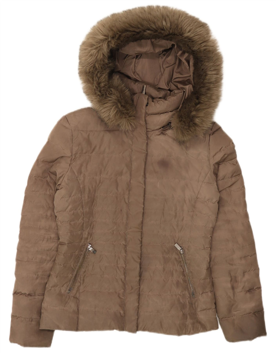 ARMANI JEANS Womens Hooded Padded Jacket IT 40 Small Brown Polyester