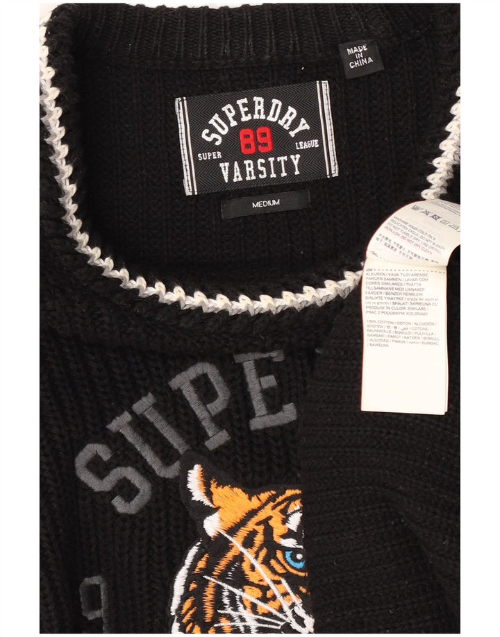 Superdry Mens Graphic Crew Neck Jumper Sweater Medium Black Colourblock