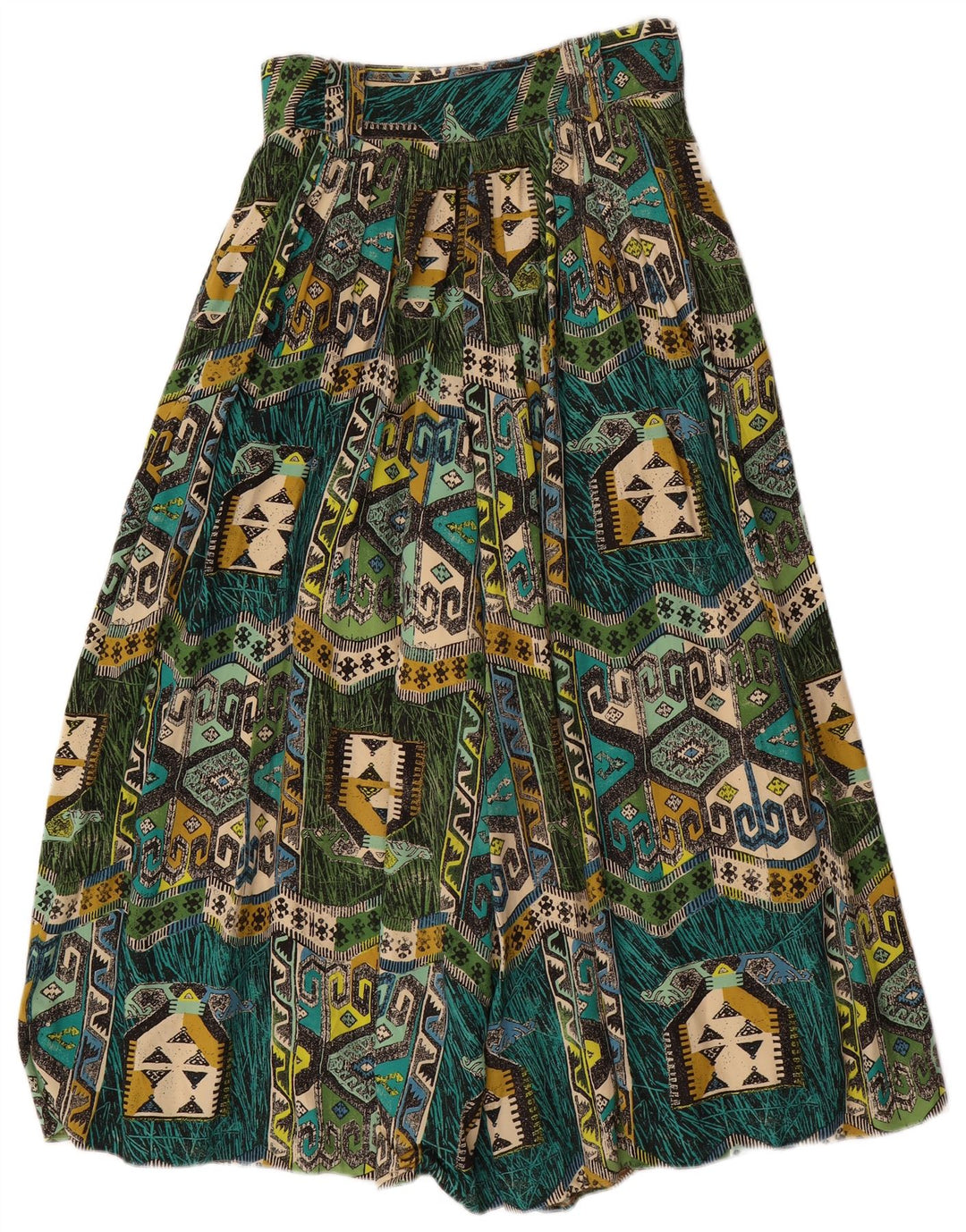 VINTAGE Womens Harem Trousers W28 L22  Green Geometric Viscose