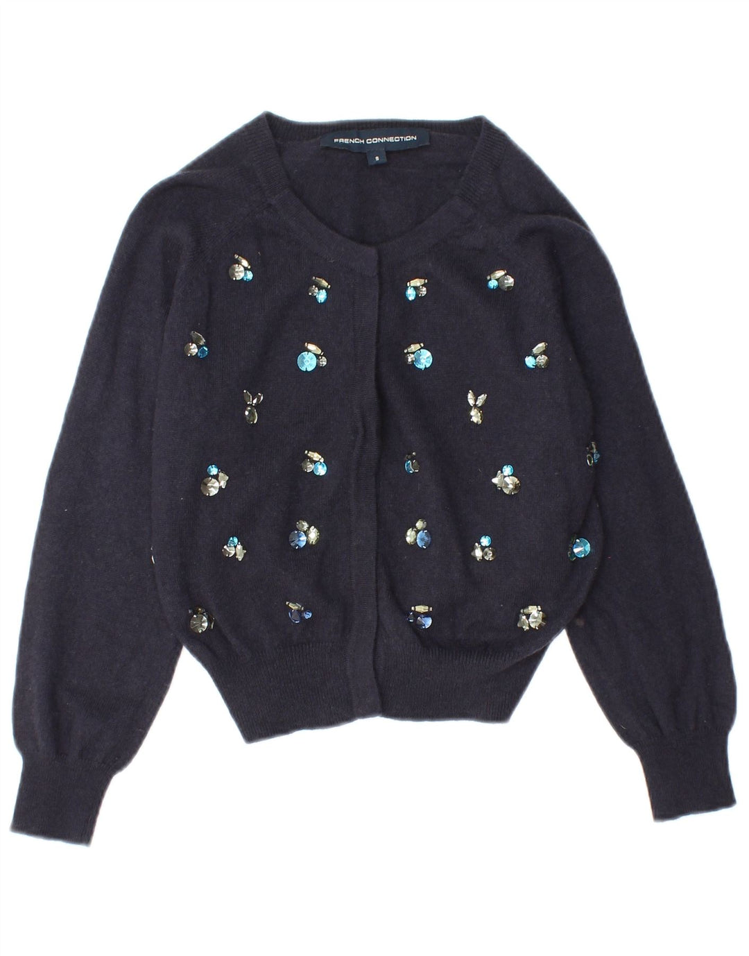 FRENCH CONNECTION Womens Crop Cardigan Sweater UK 10 Small Navy Blue Wool