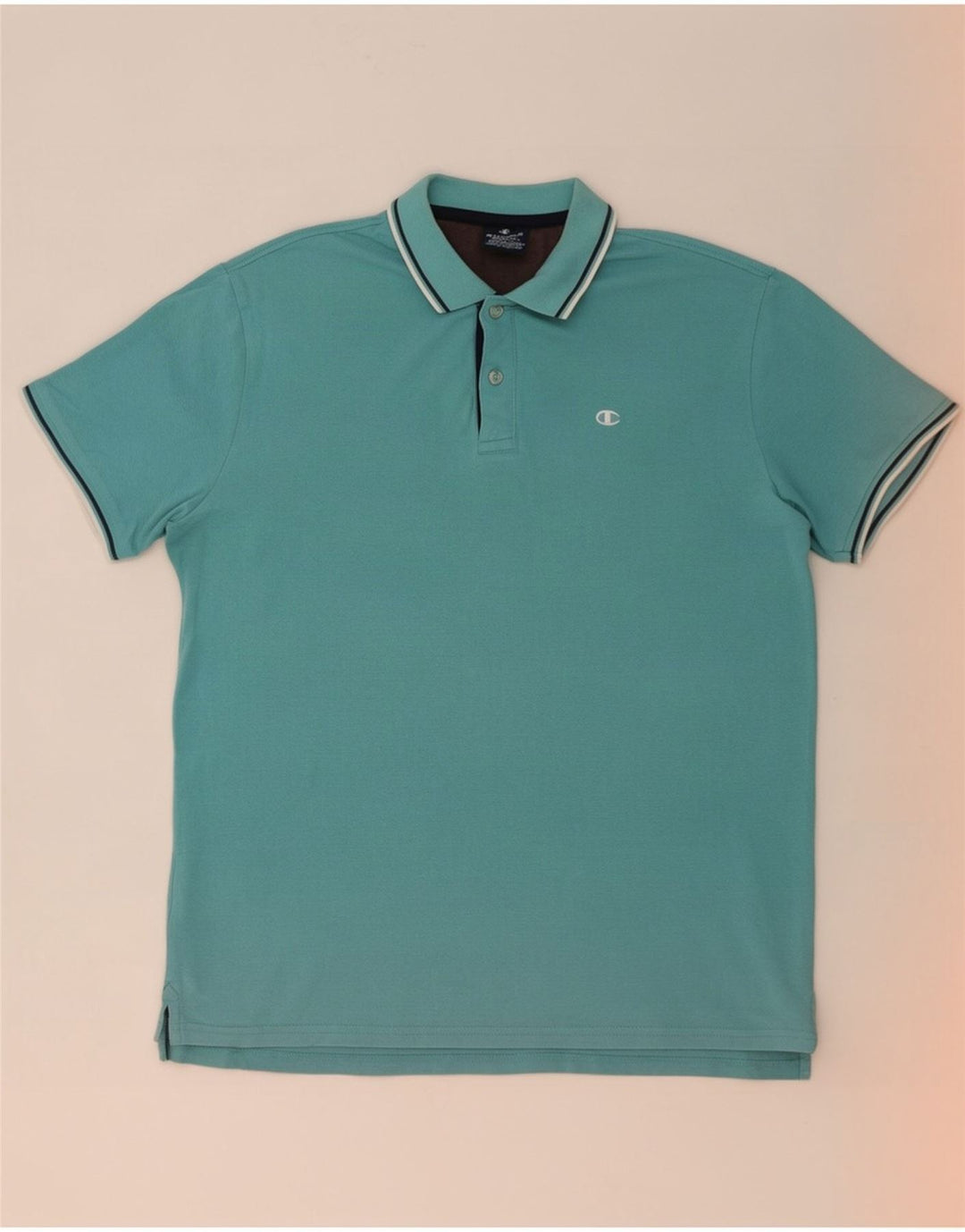 Champion Mens Polo Shirt Medium Blue Striped Cotton