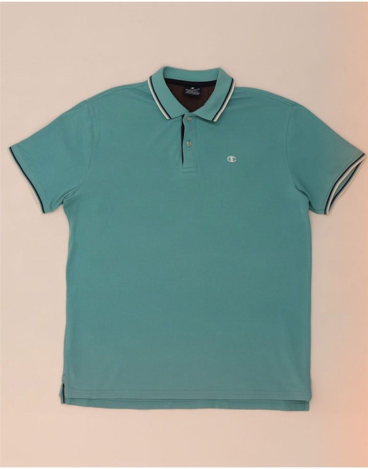 Champion Mens Polo Shirt Medium Blue Striped Cotton