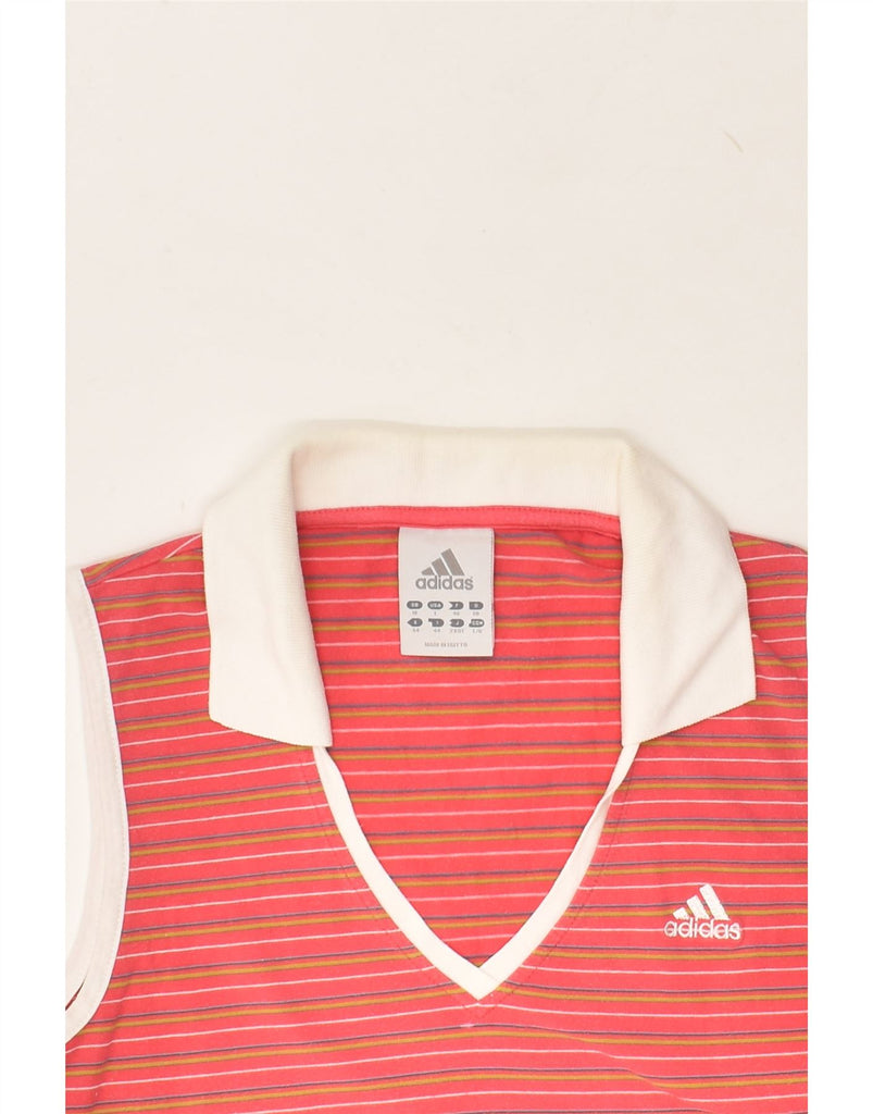 ADIDAS Womens Sleeveless Polo Shirt UK 10 Small Red Striped Cotton | Vintage Adidas | Thrift | Second-Hand Adidas | Used Clothing | Messina Hembry 