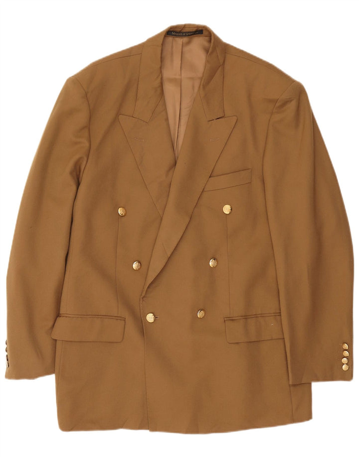 Marks & Spencer Mens Double Breasted Blazer Jacket UK 42 Large Beige Wool